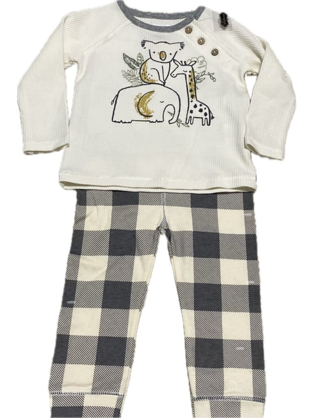 Mud Pie 3m 6m 9-12m NWOT Waffle knit buffalo check koala giraffe elephant safari